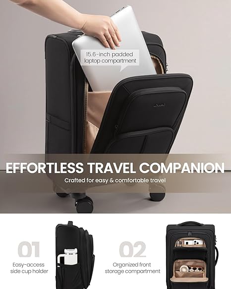 LOVEVOOK Carry On Luggage 22x14x9 Airline Approved, 22 Inch Softside Suitcases with Spinner Wheels, Lightweight Carry-on Suitcase with TSA Lock for Women Men, Large Luggage for Travel Business Trip - Image 2