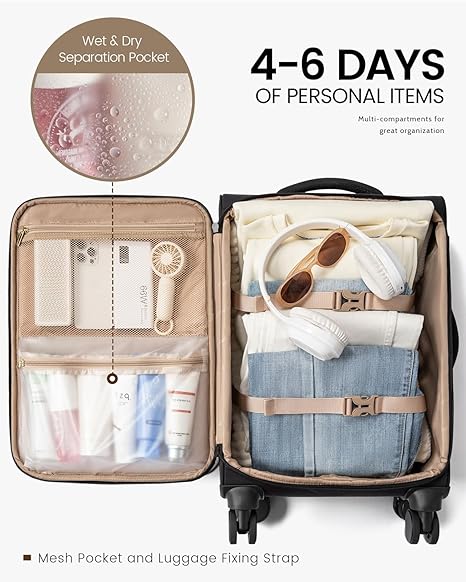 LOVEVOOK Carry On Luggage 22x14x9 Airline Approved, 22 Inch Softside Suitcases with Spinner Wheels, Lightweight Carry-on Suitcase with TSA Lock for Women Men, Large Luggage for Travel Business Trip - Image 3